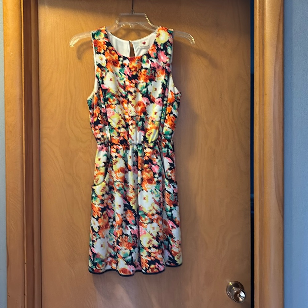 One Clothing Orange Green Long Sleeve Scoop Neck Sundress
